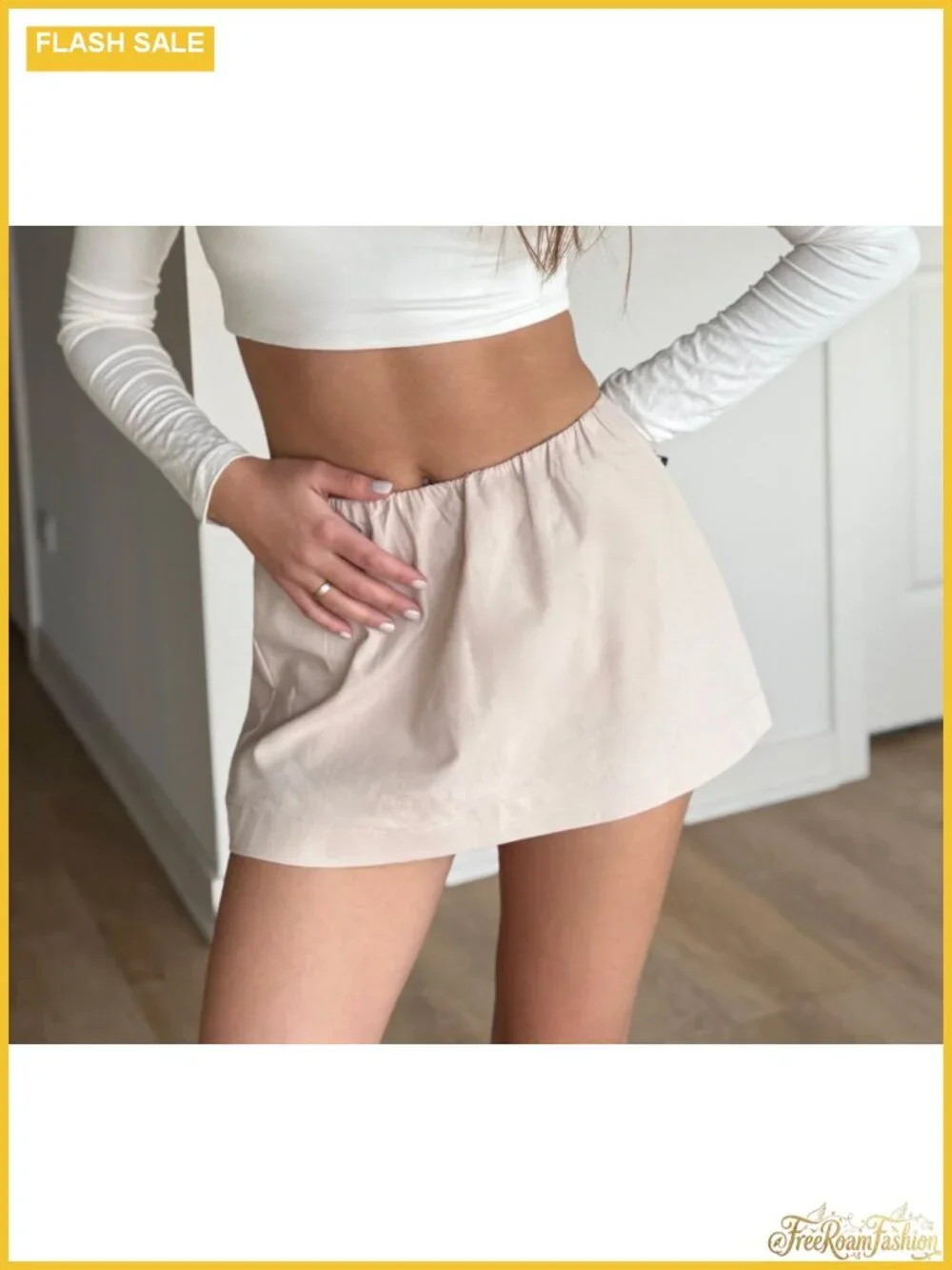 Women's Linen Skort with Built-In Shorts, A-Line Mini, Y2K Style